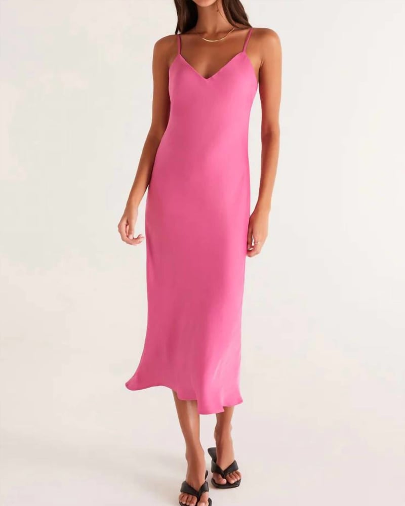 Front of a model wearing a size L Selina Slip Midi Dress In French Rose in French Rose by Z Supply. | dia_product_style_image_id:346464
